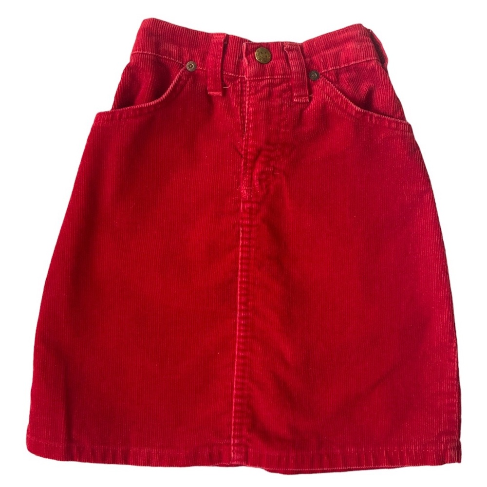 VINTAGE OSHKOSH BGOSH 90s Skirt Corduroy Red Midi Vestback High Rise